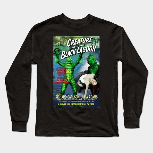 The Creature from the Black Lagoon Faux Retro Movie Poster Long Sleeve T-Shirt by xenomorphicpress